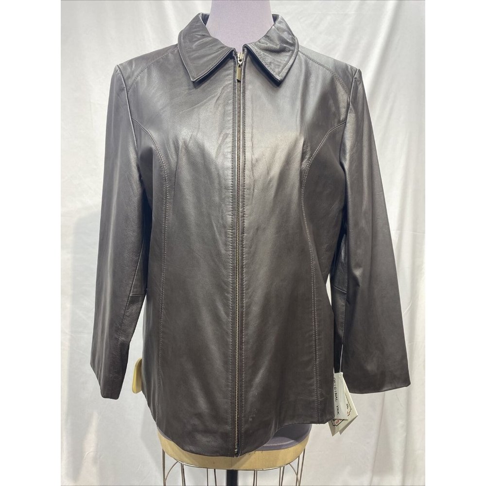 brown leather jacket w/ zipper (32601)